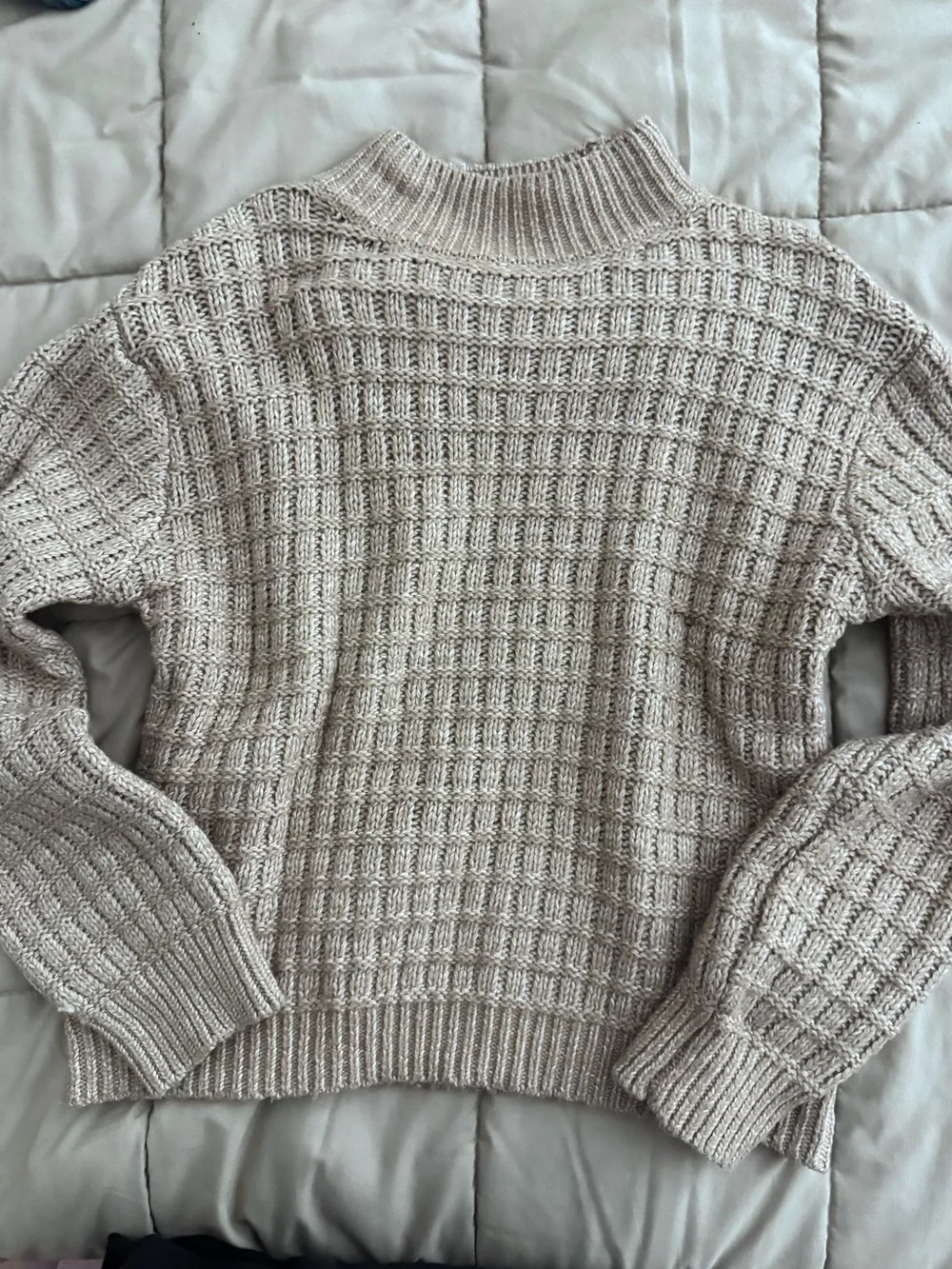 Freshman Cream Waffle-Knit Mock Neck Sweater